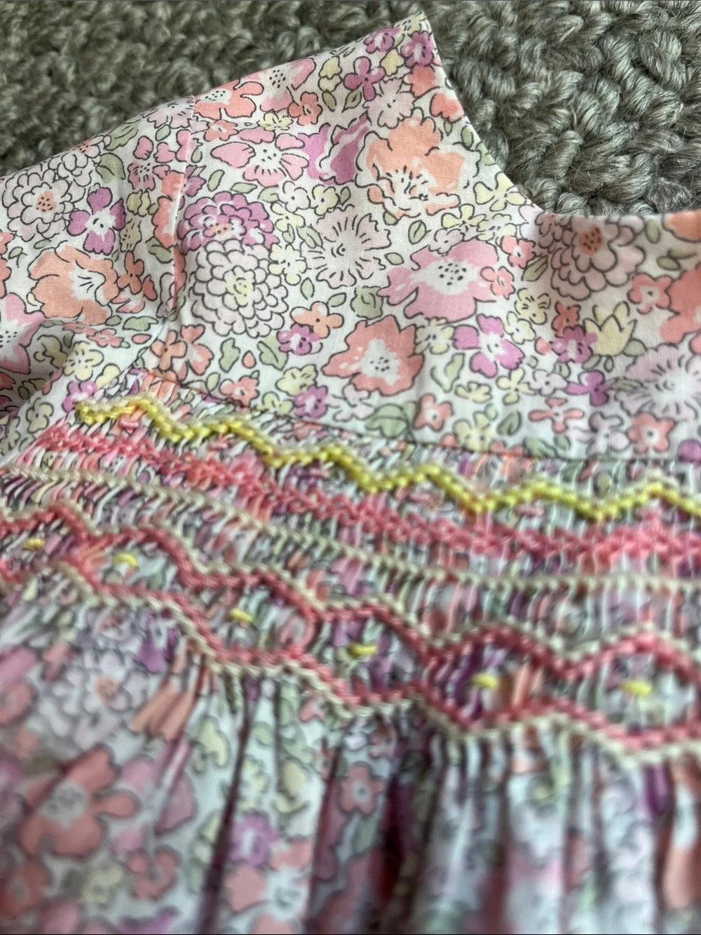 Bonpoint Pink Floral Smocked Dress with Pastel Accents